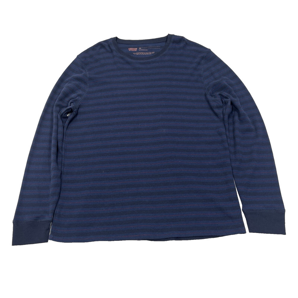 Levis Waffle Knit Thermal T Shirt Size XXL Blue Striped Base Layer Grunge Skater